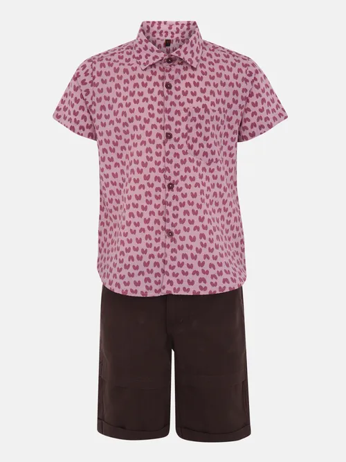 Pink Printed Cotton Shirt Pant Set